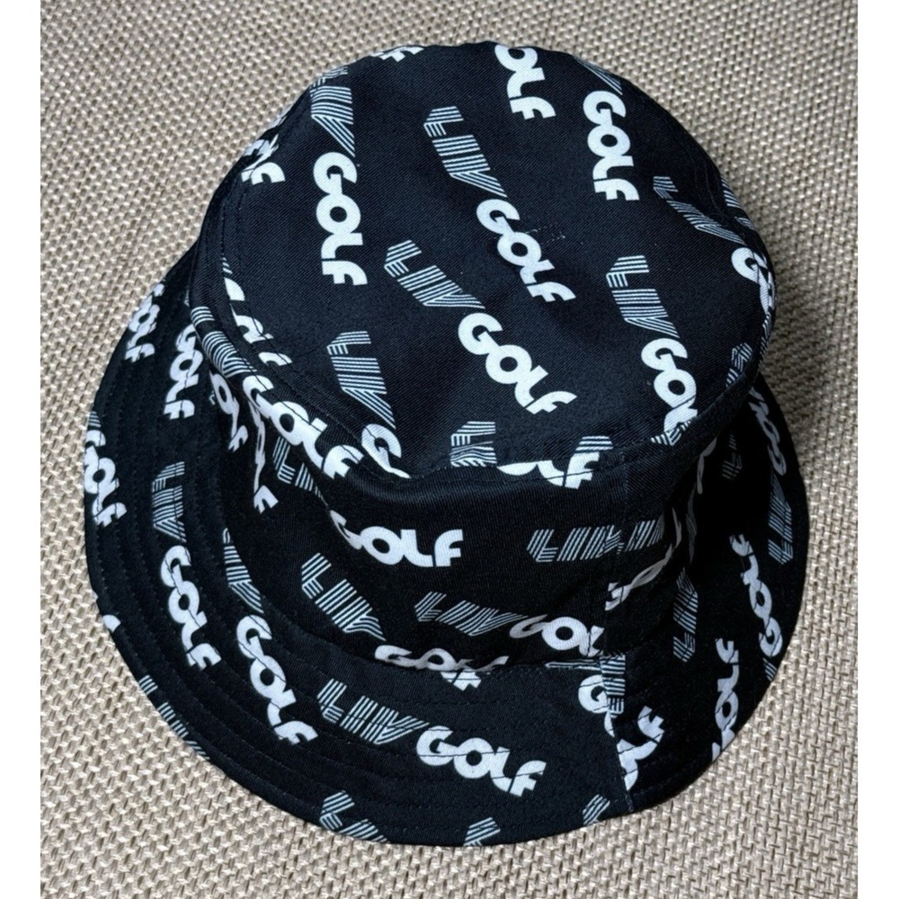 LIV Golf Bucket Hat Black All Over Print Logo Flexfit - Picture 5 of 6